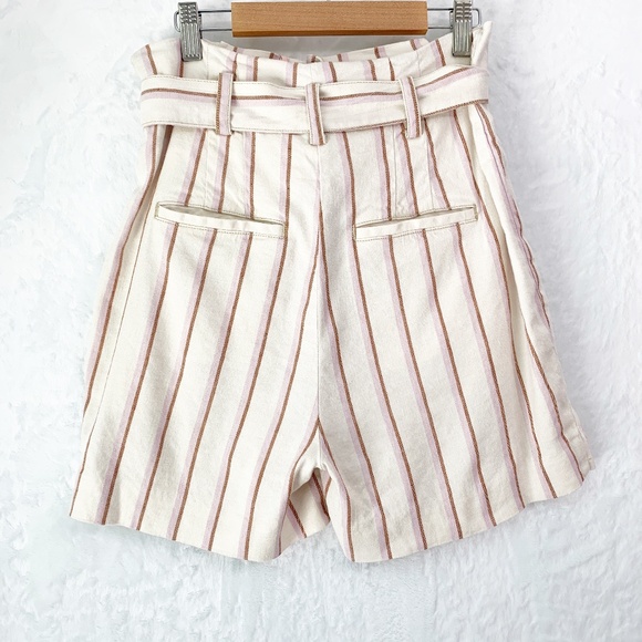 Anthropologie Edisto Paperbag-Waisted Linen Blend Striped Shorts Sz 2 - Picture 3 of 10